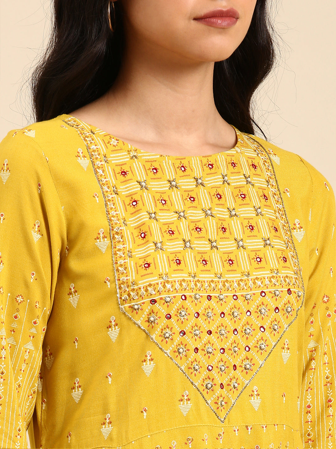 Women Graphic Yellow Anarkali Kurta Set with Dupatta