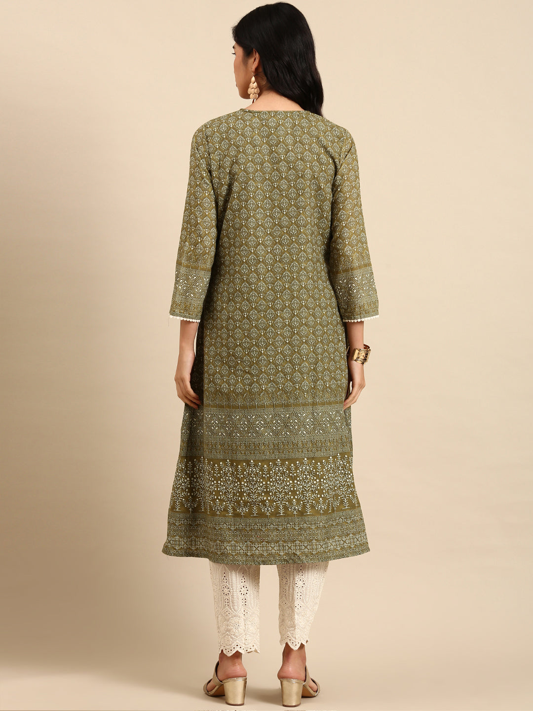 Women Graphic Olive A-Line Kurta Set