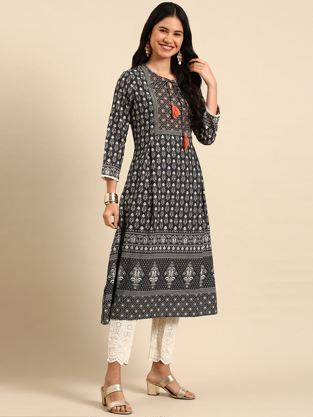 Women Graphic Green A-Line Kurta Set