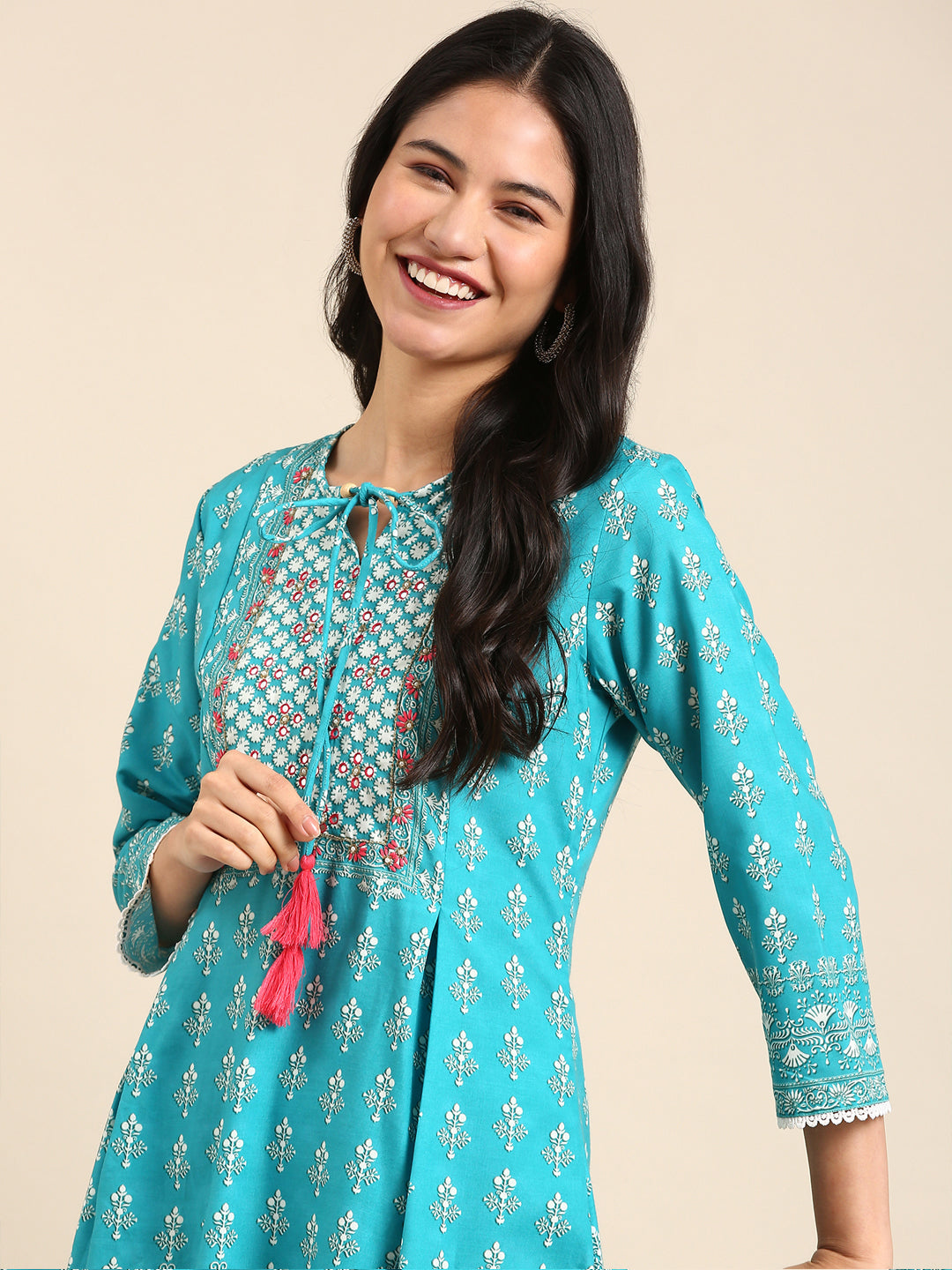 Women Graphic Blue A-Line Kurta Set