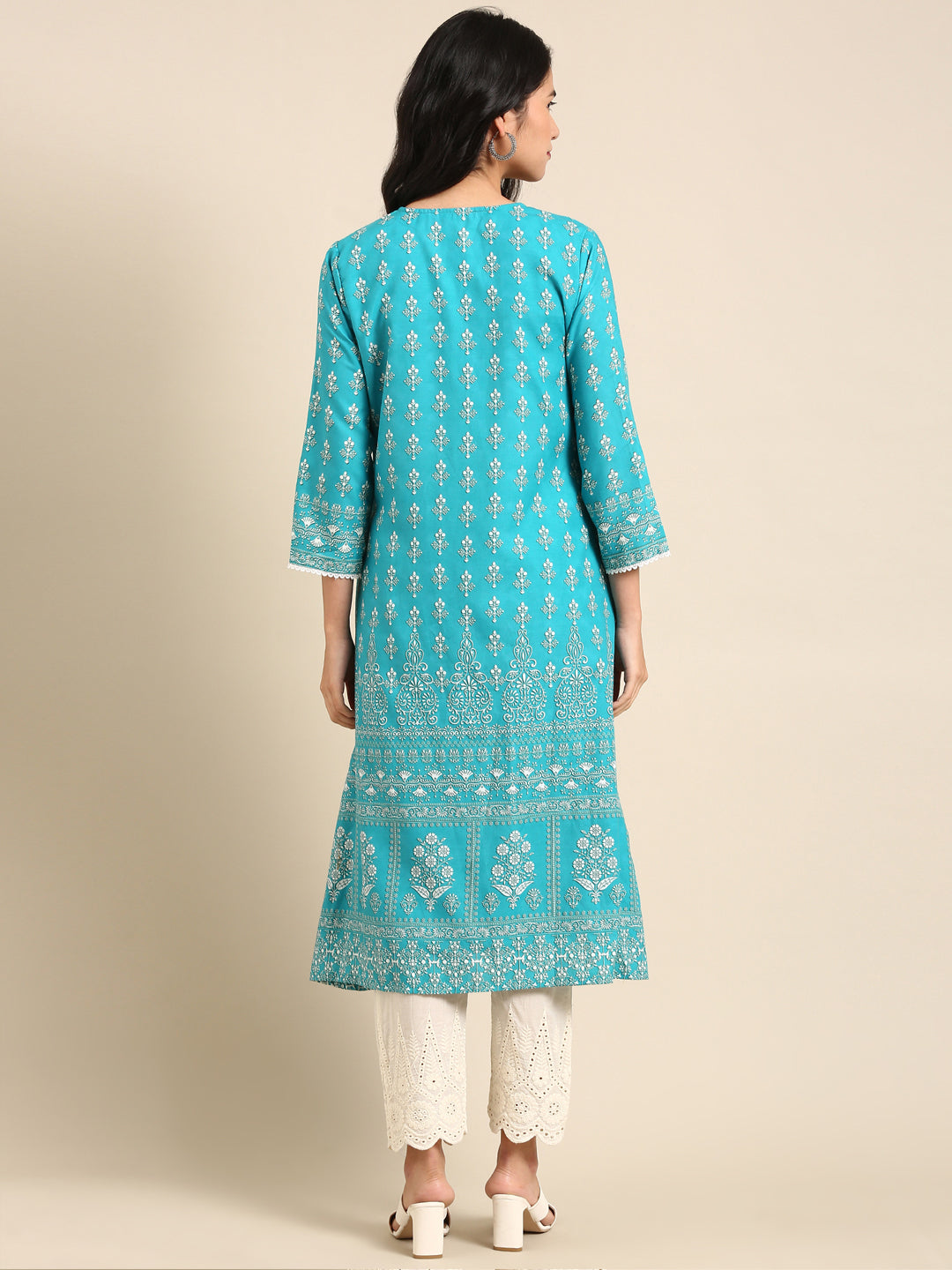 Women Graphic Blue A-Line Kurta Set