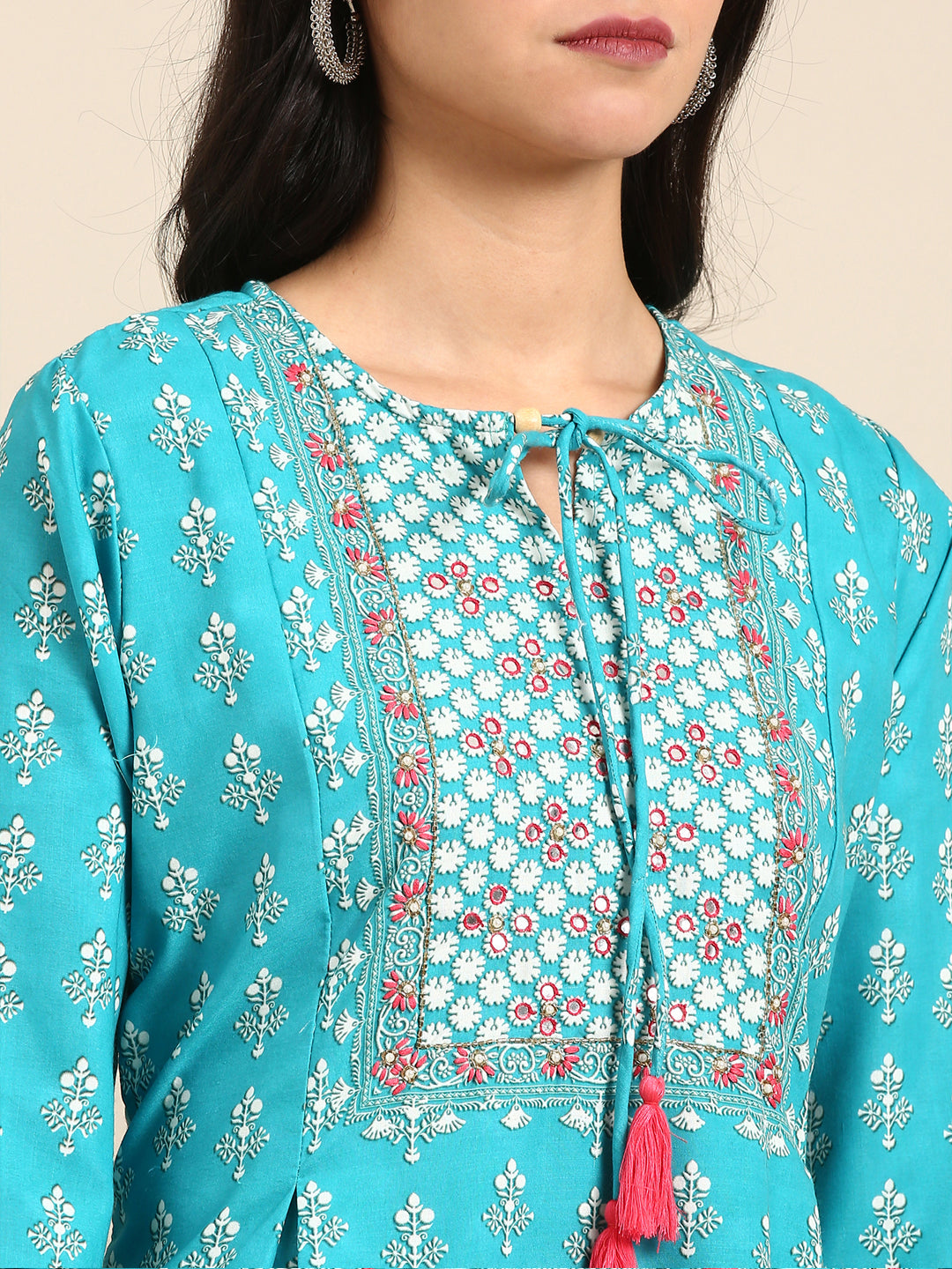 Women Graphic Blue A-Line Kurta Set