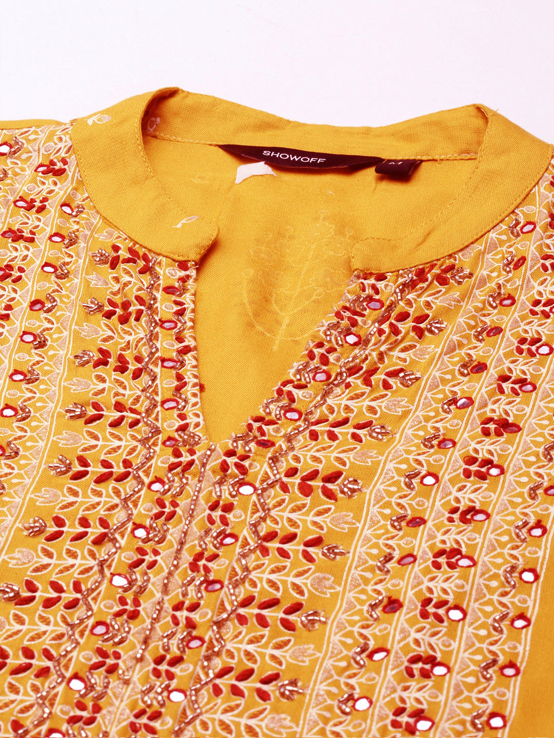 Women Graphic Mustard A-Line Kurta Set with Dupatta