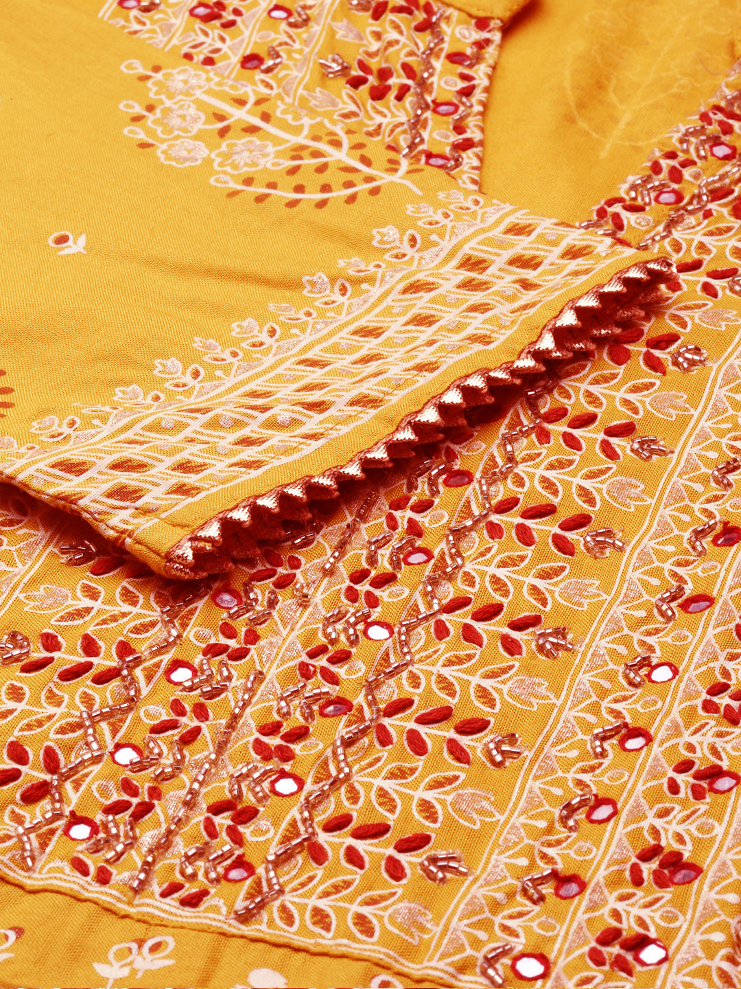 Women Graphic Mustard A-Line Kurta Set with Dupatta