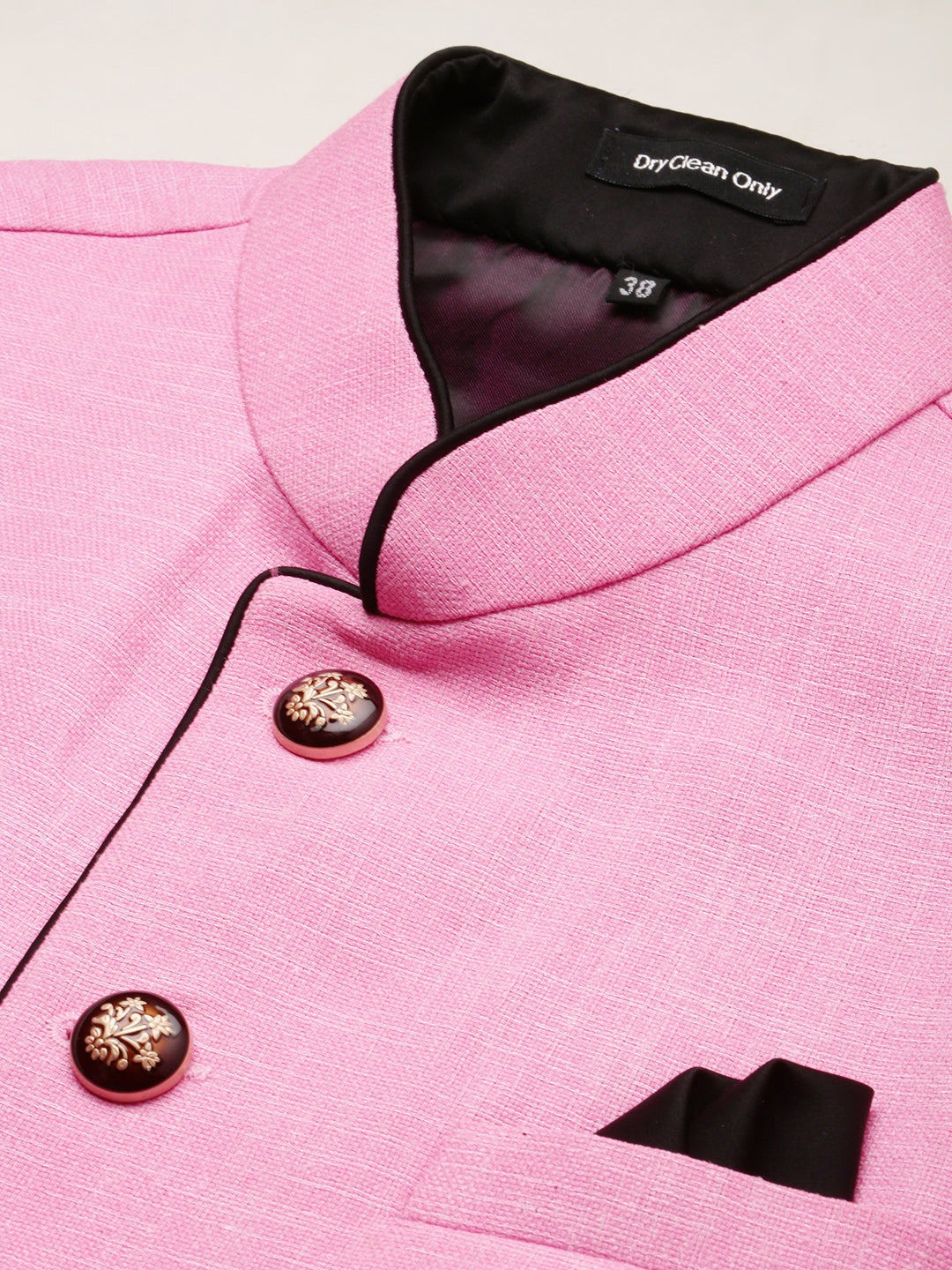 Men Mandarin Collar Solid Fuchsia Nehru Jacket