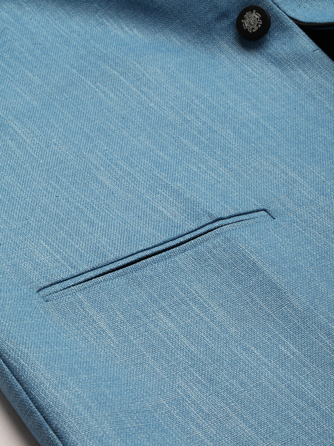 Men's Mandarin Collar Blue Solid Nehru Jacket