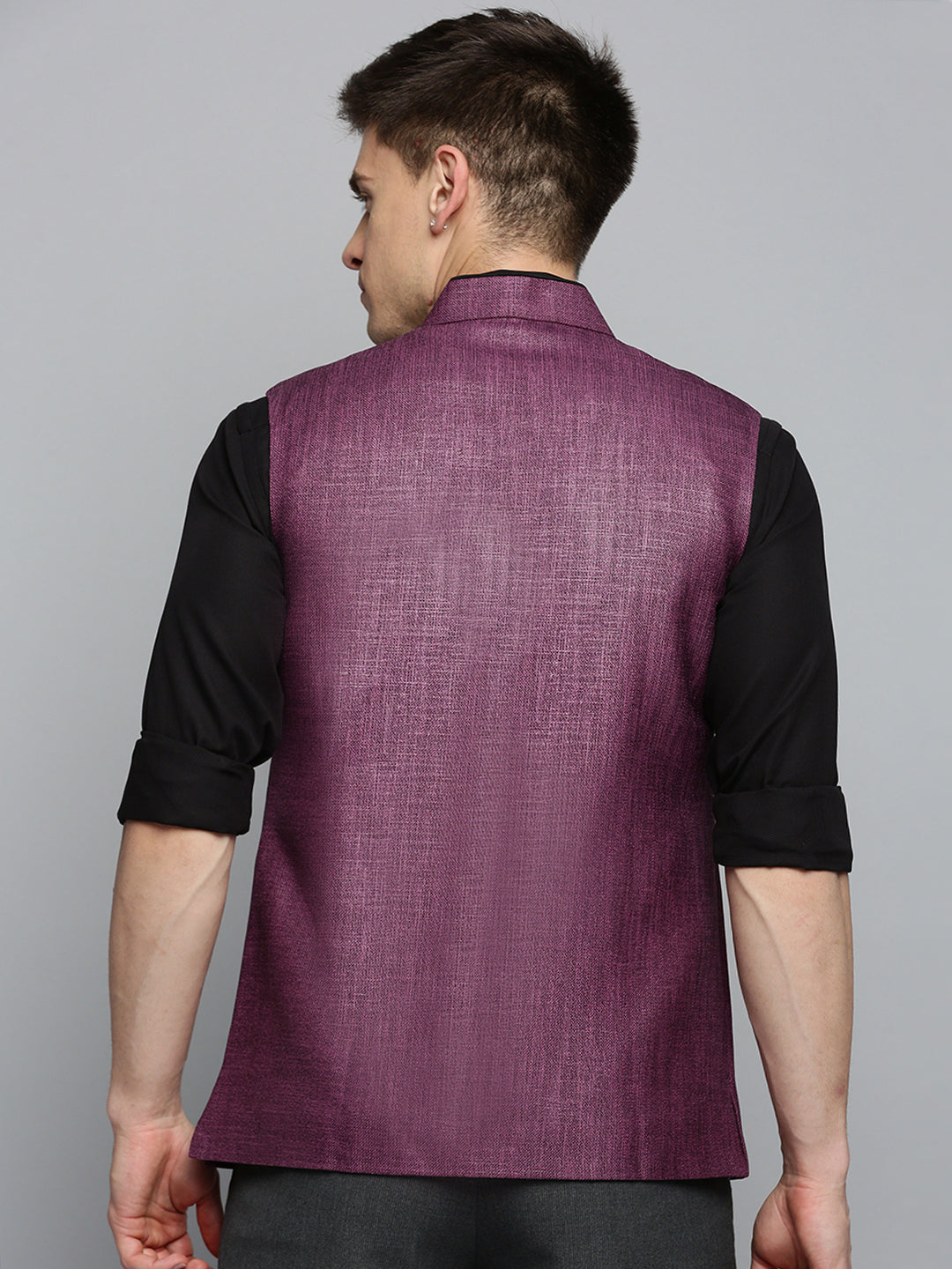 Men Mandarin Collar Solid Purple Nehru Jacket