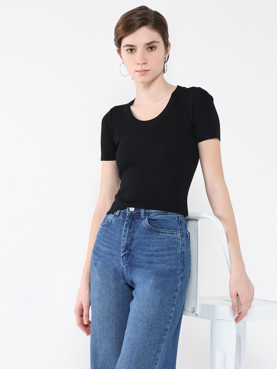 Women Black Solid Top