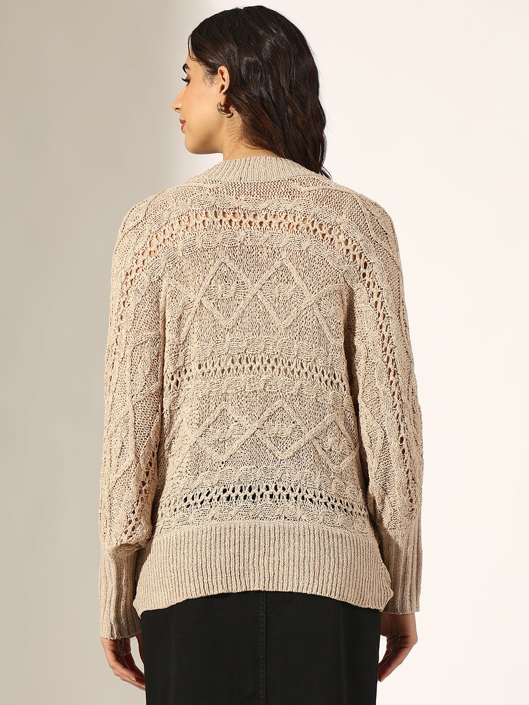 Women's Knitted Beige Button Up Sweater