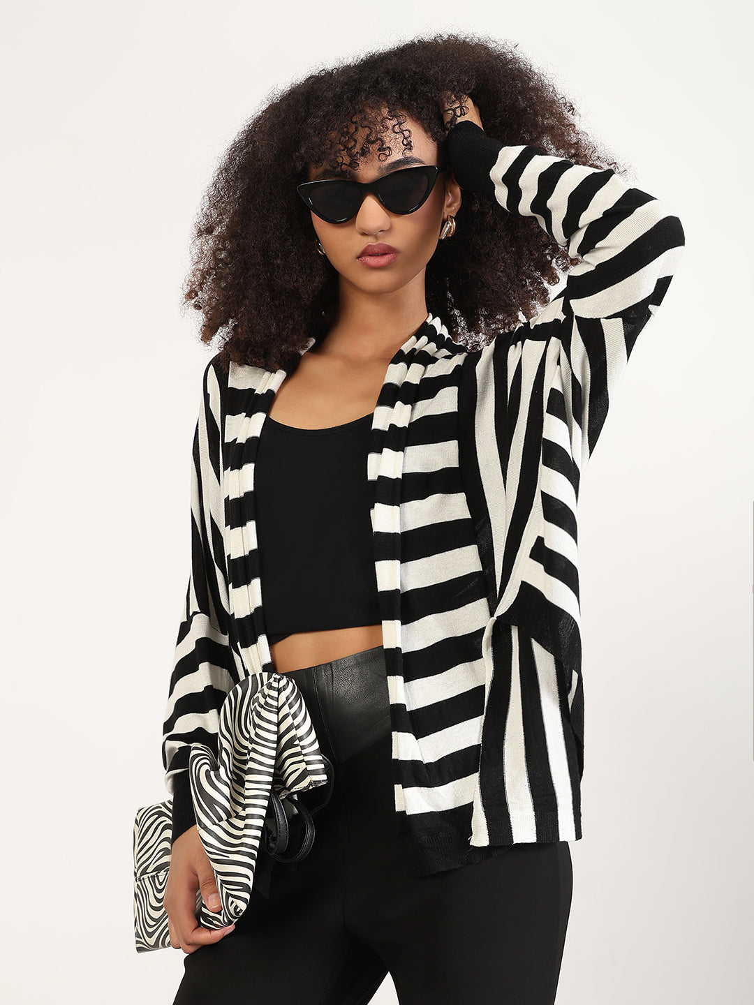 Women's Black Striped Shrug