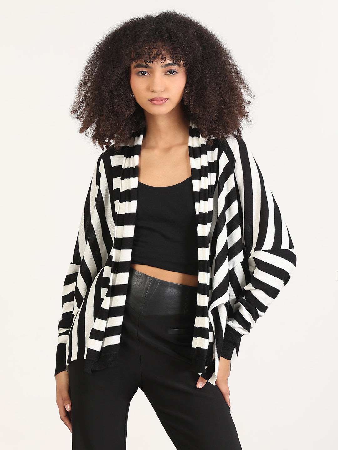 Women's Black Striped Shrug