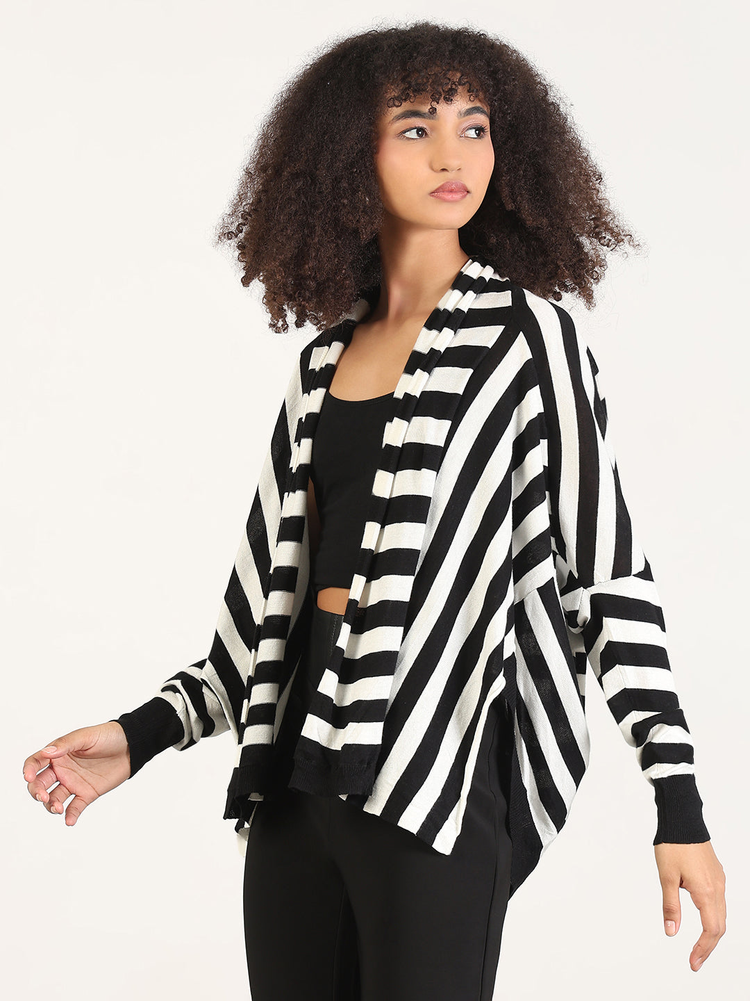 Women's Black Striped Shrug