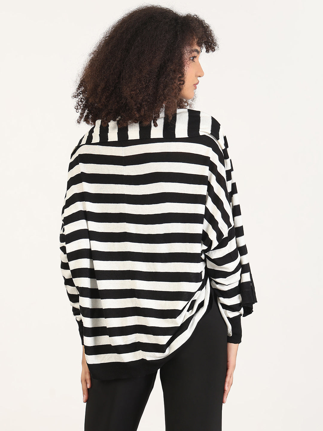 Women's Black Striped Shrug