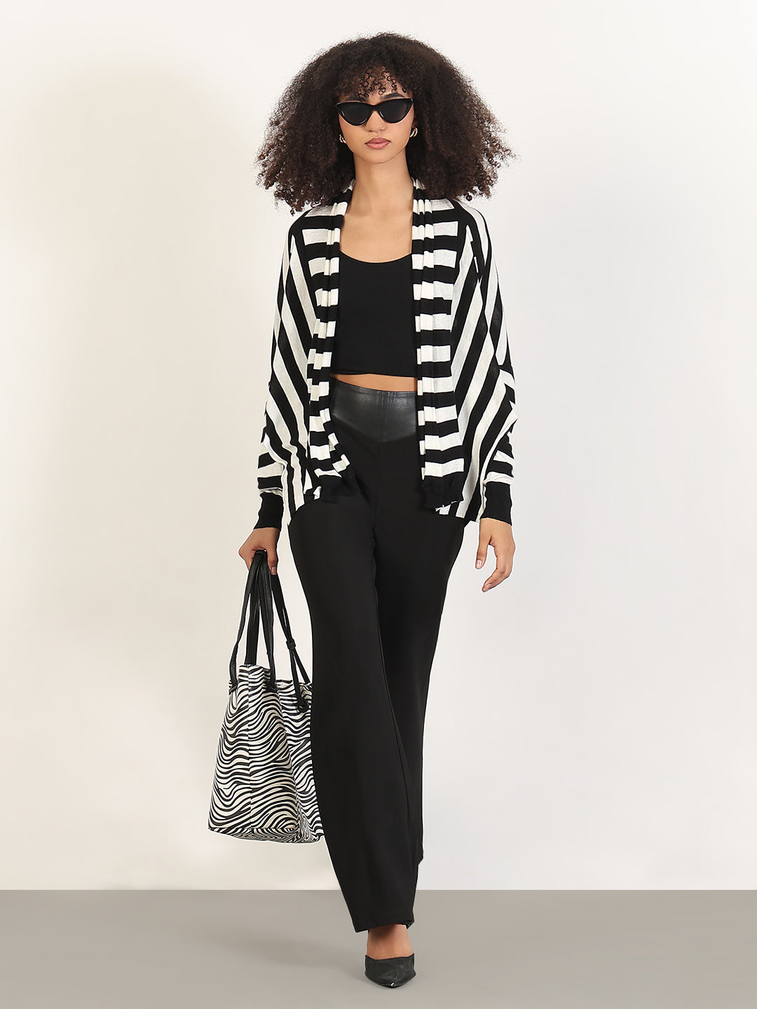 Women's Black Striped Shrug