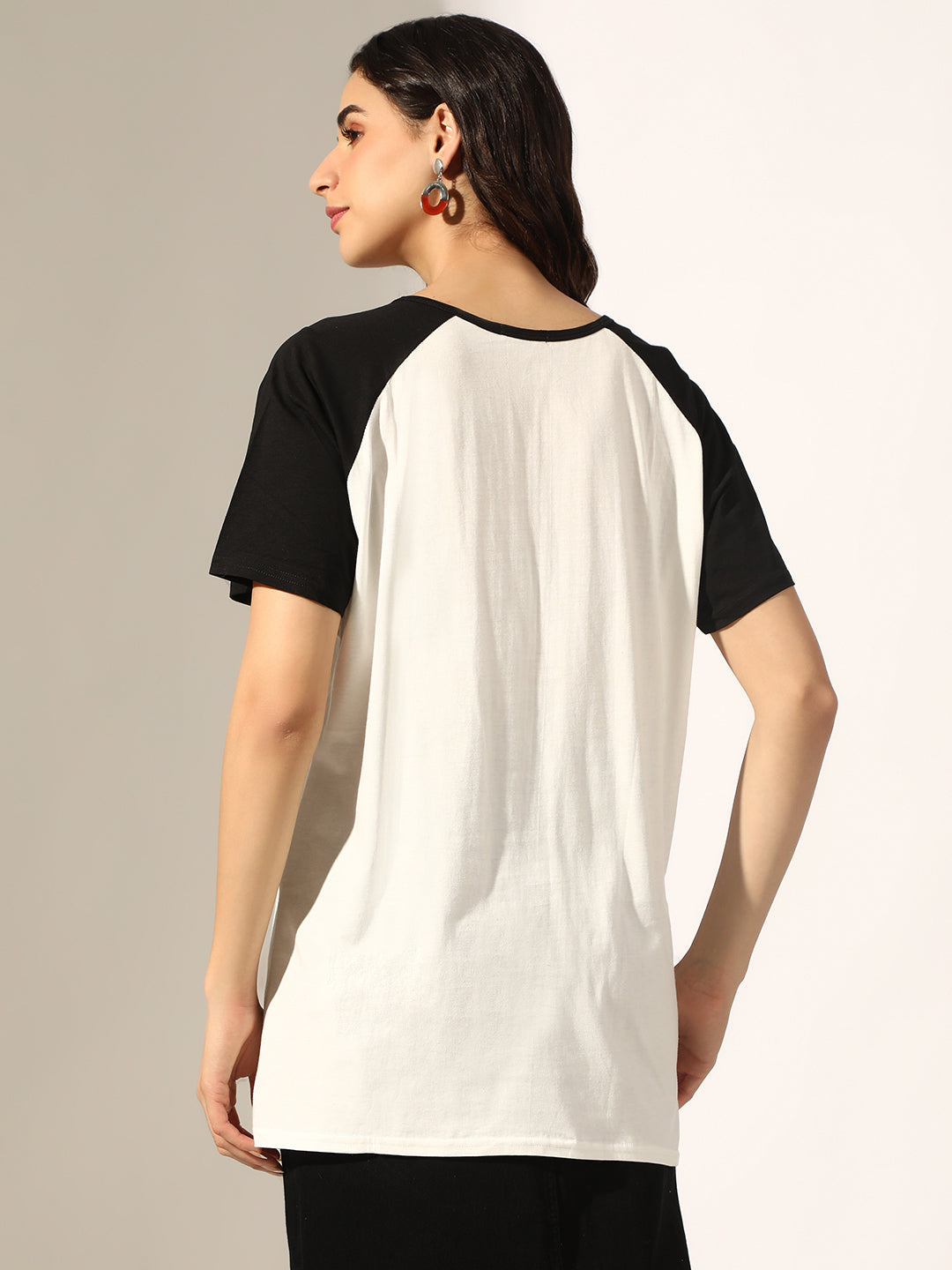 Women's Typography White & Black Raglan Sleeve T-Shirt