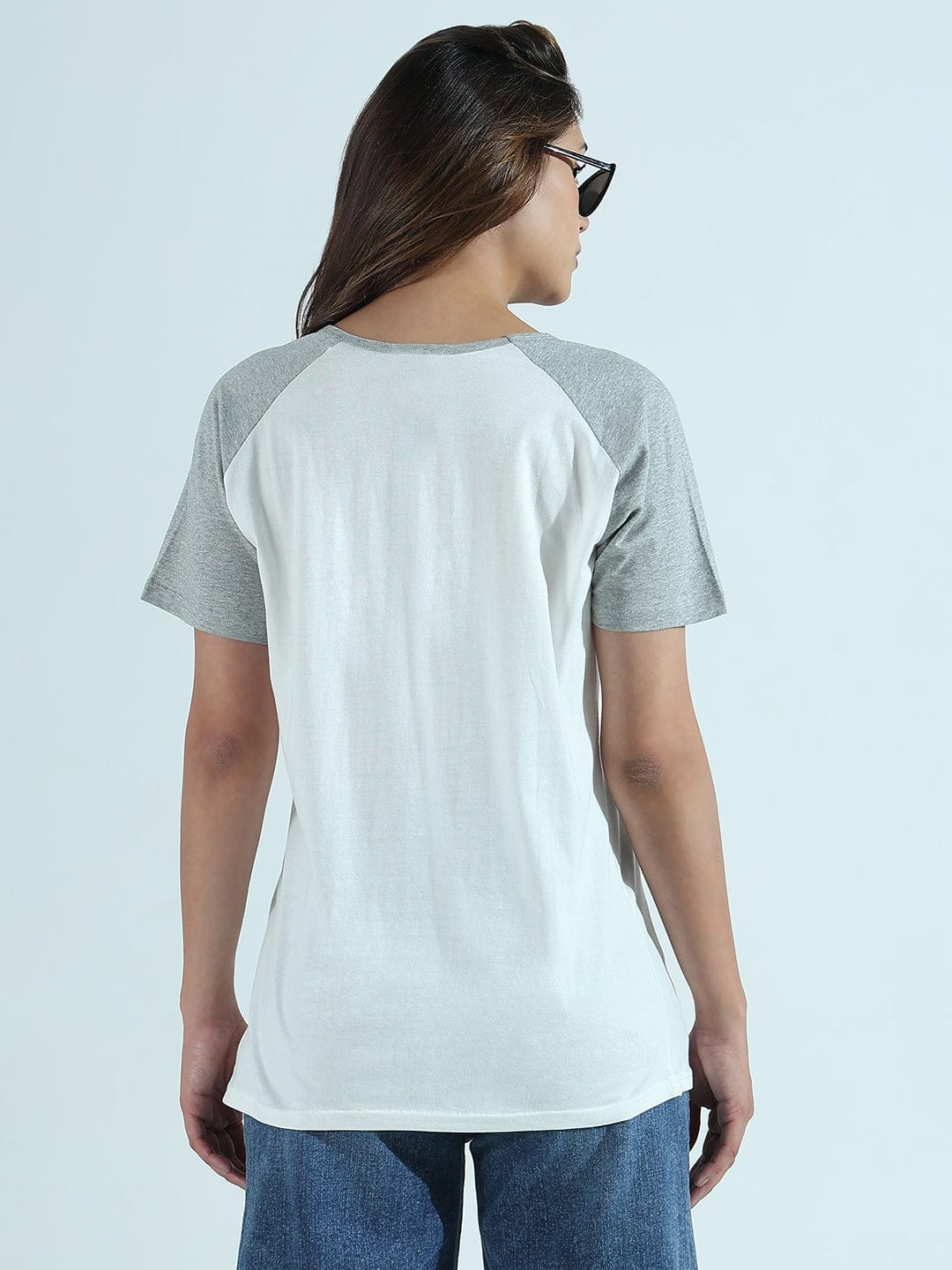 Women's Typography Printed White Relaxed Fit Raglan Sleeves T-Shirt