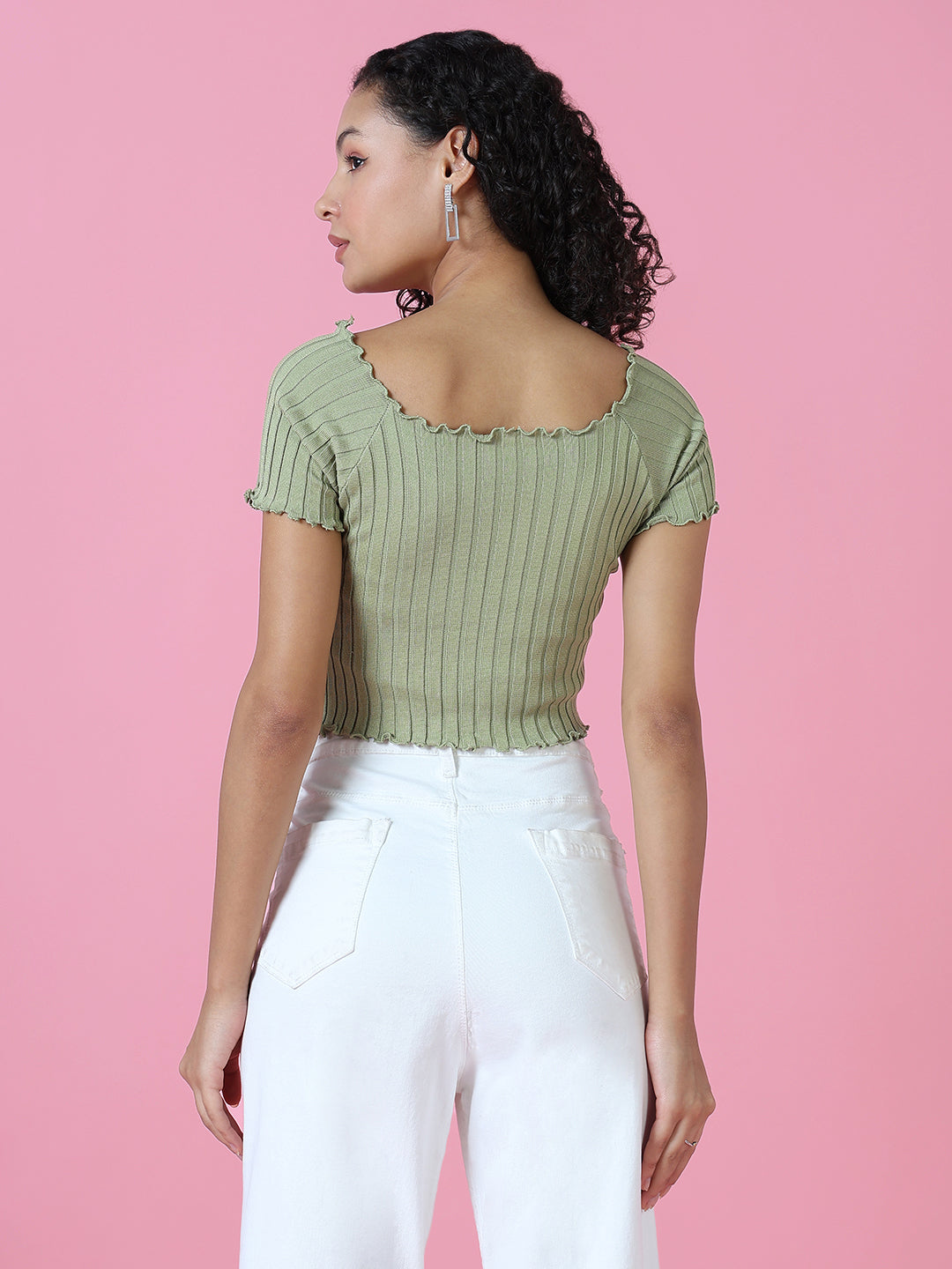 Women Green Solid Crop Top