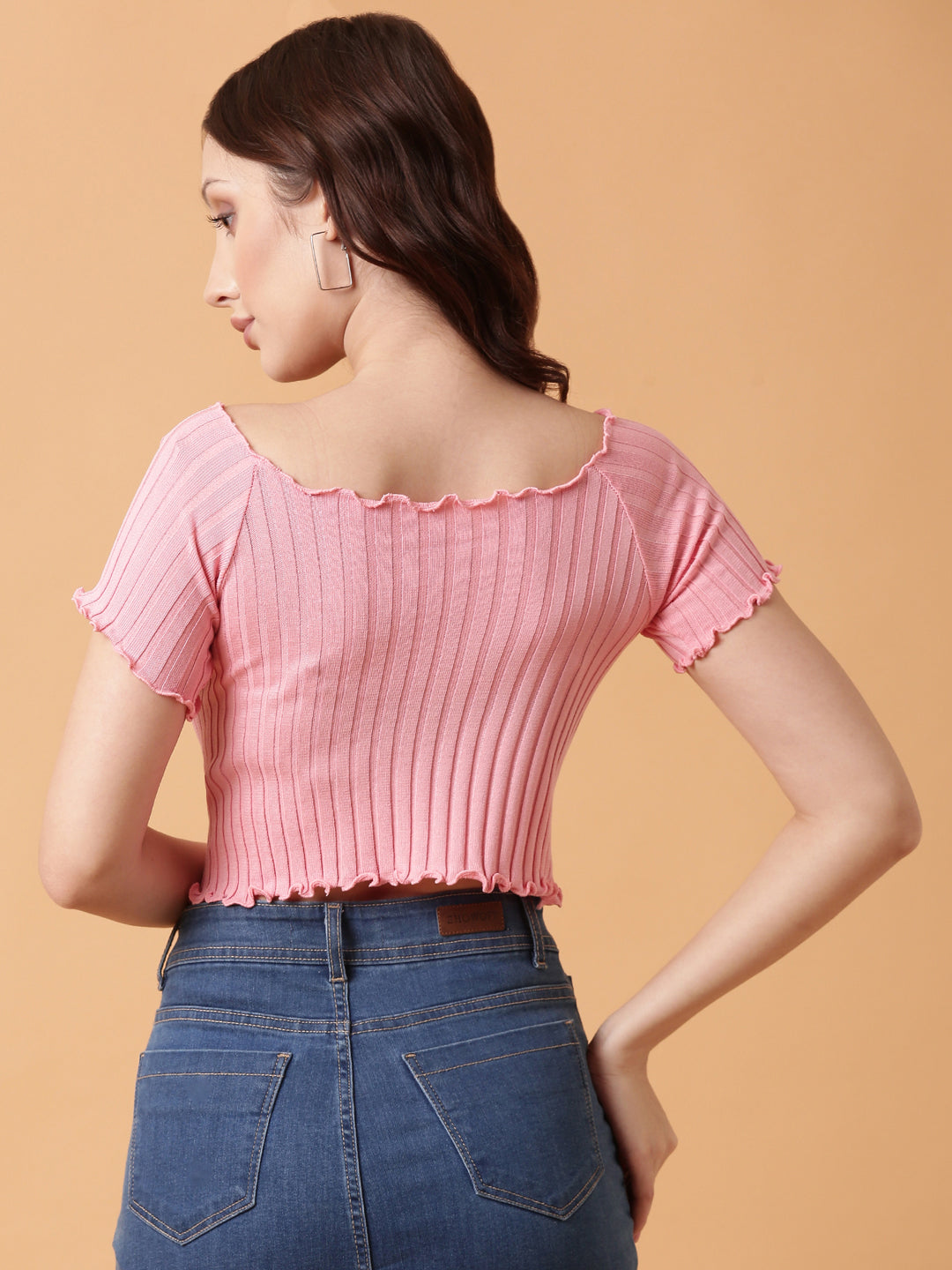 Women Pink Solid Crop Top