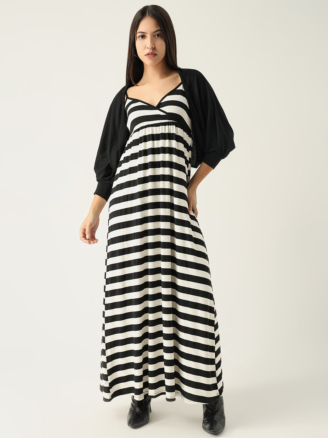 Women Black Striped Maxi Dress