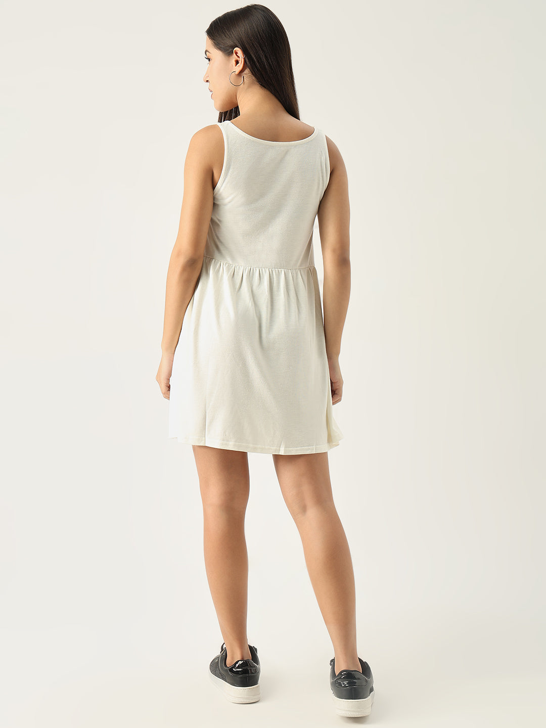 Women Solid Off White Fit and Flare Dress