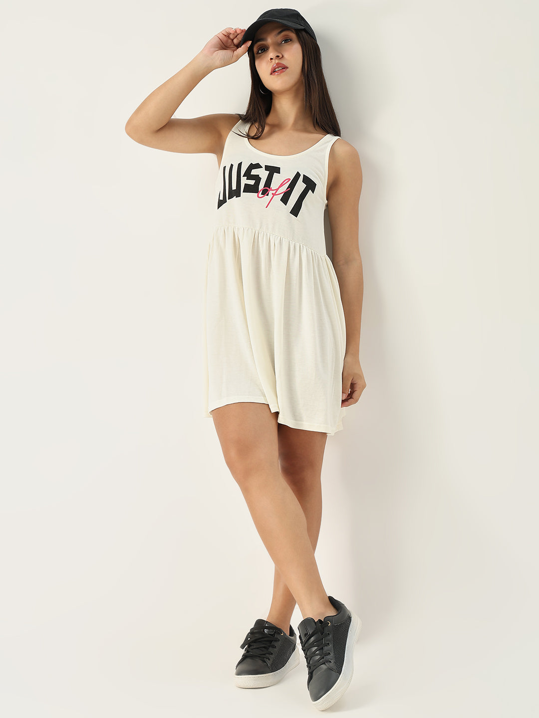 Women Solid Off White Fit and Flare Dress