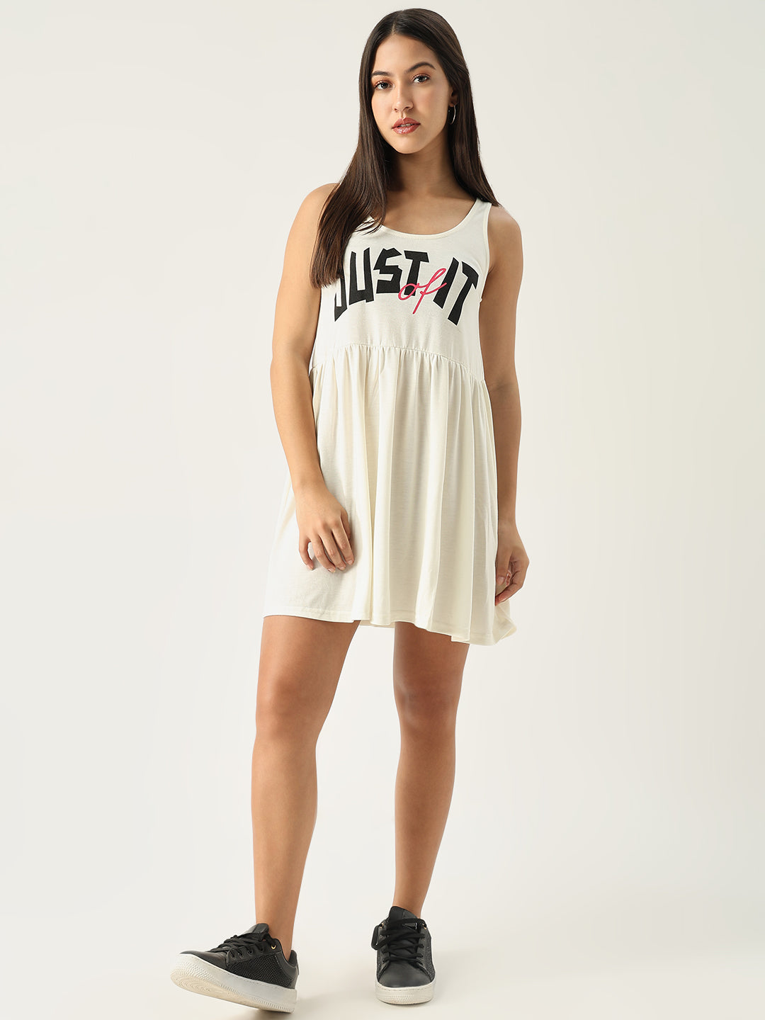 Women Solid Off White Fit and Flare Dress