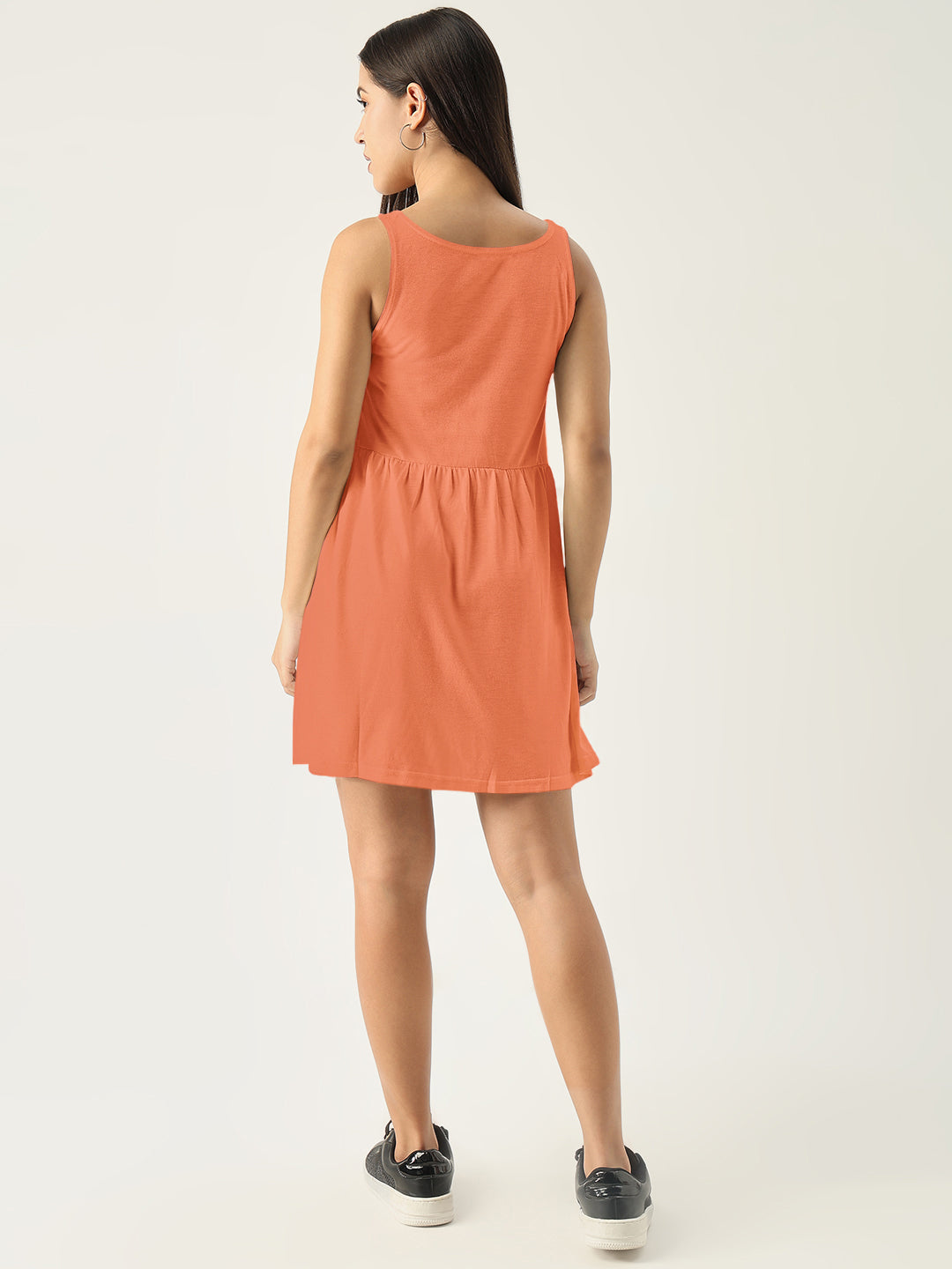 Women's Peach Sleeveless Fit and Flare Mini Dress
