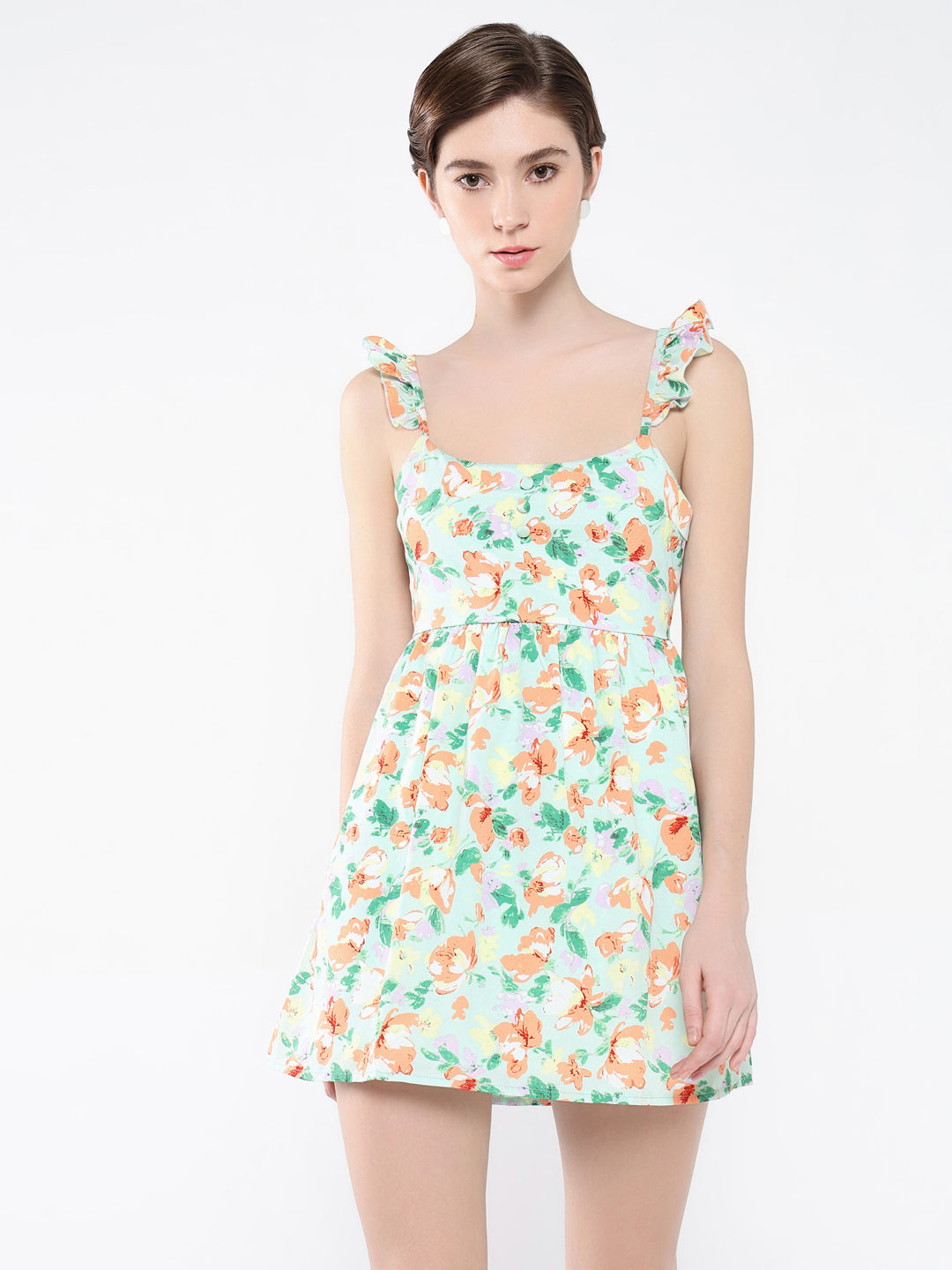 Women Floral Green Fit and Flare Dress