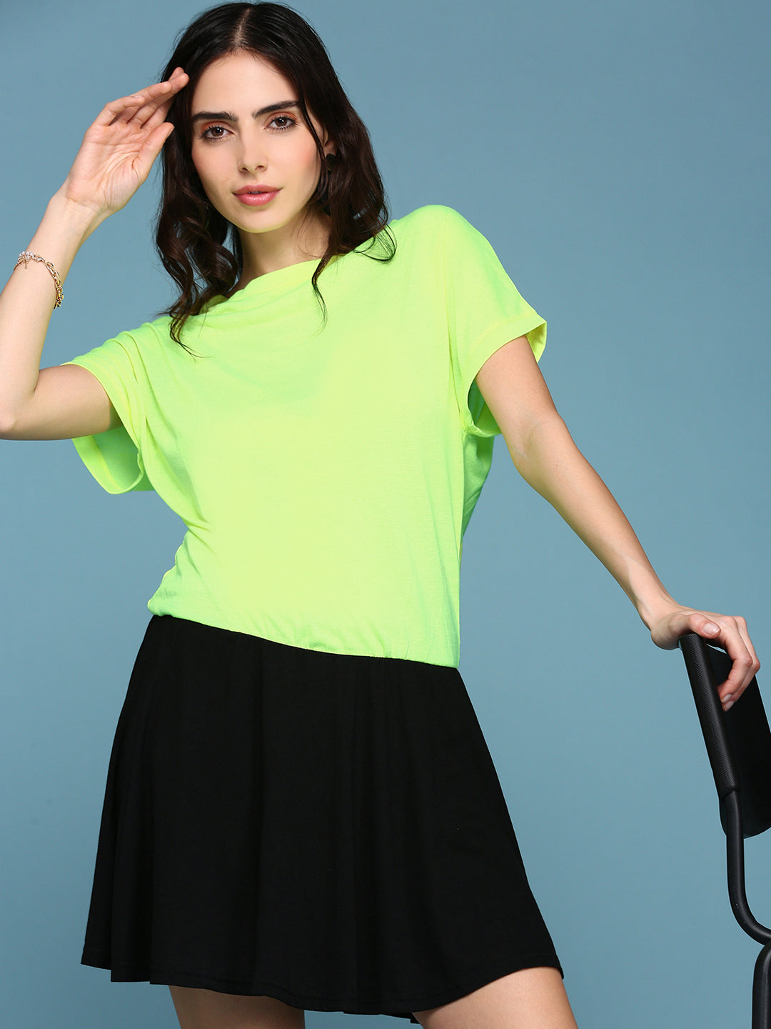 Women Fluorescent Green Colourblock Peplum Dress