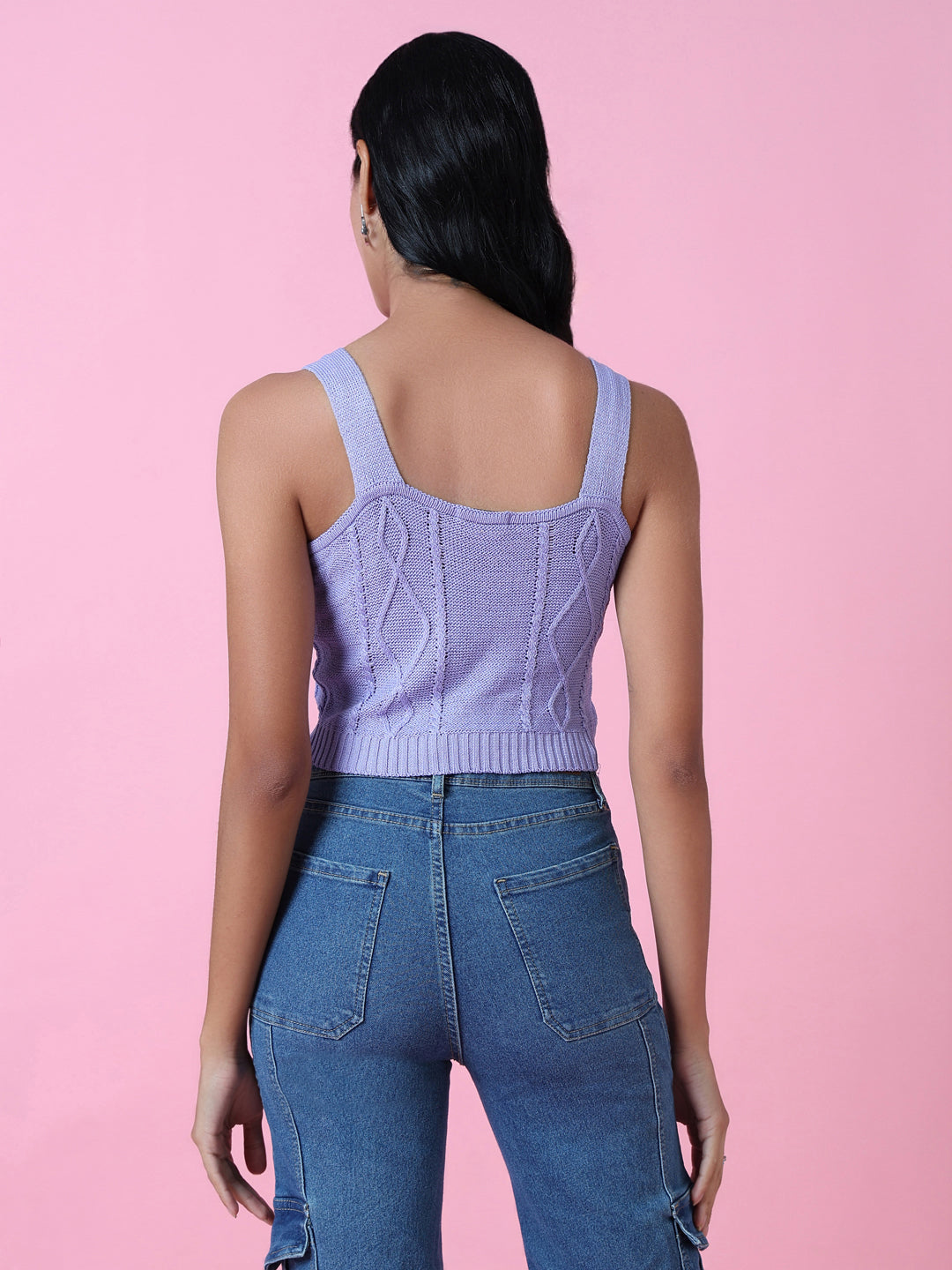 Women Lavender Solid Crochet Crop Top