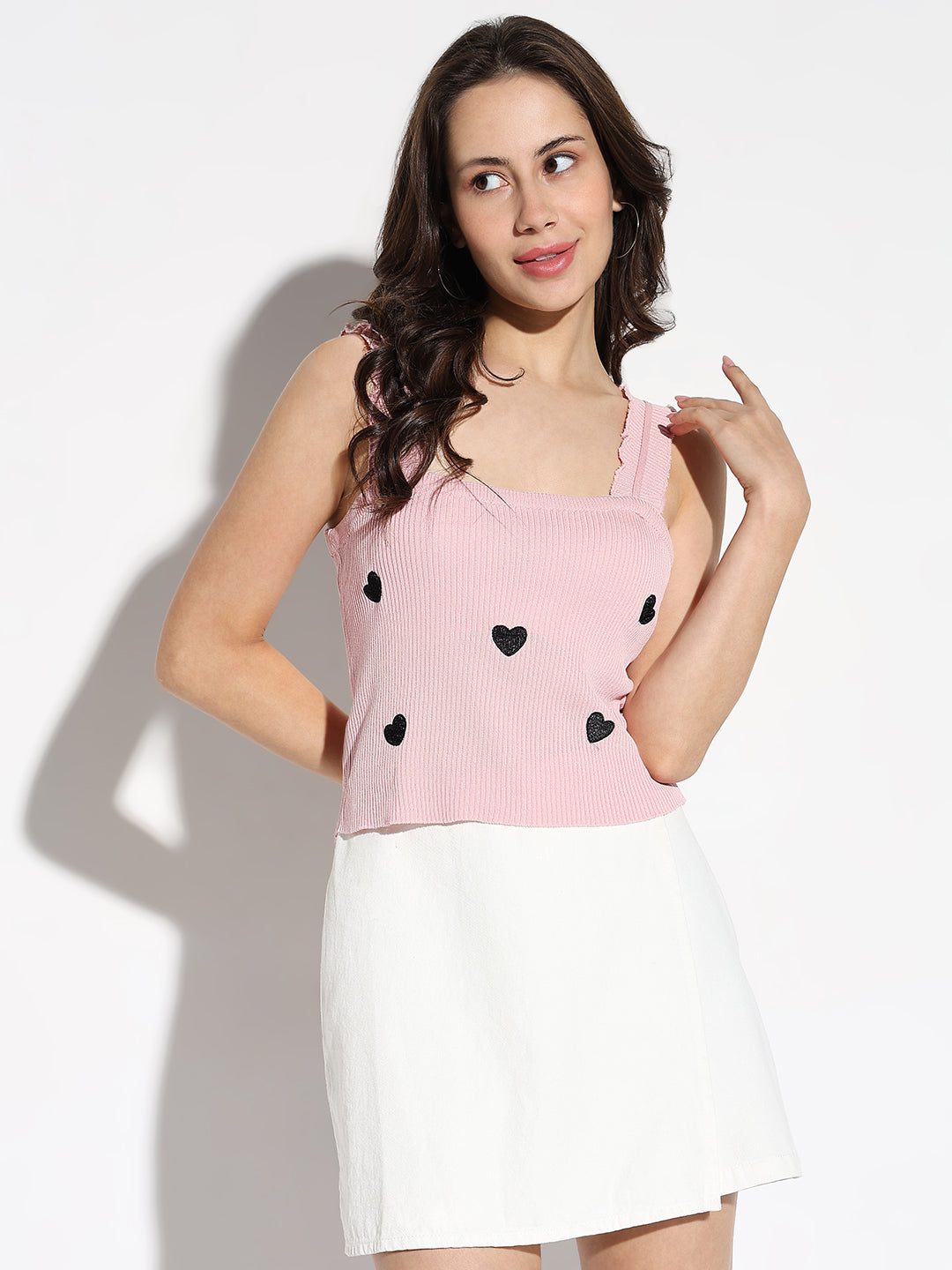 Women Pink Printed Fitted Top