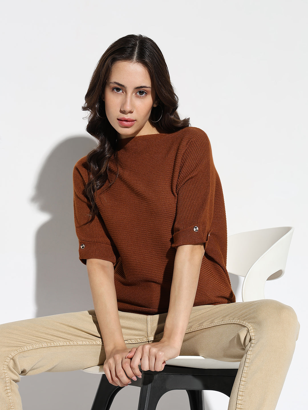 Women Brown Solid Boxy Top