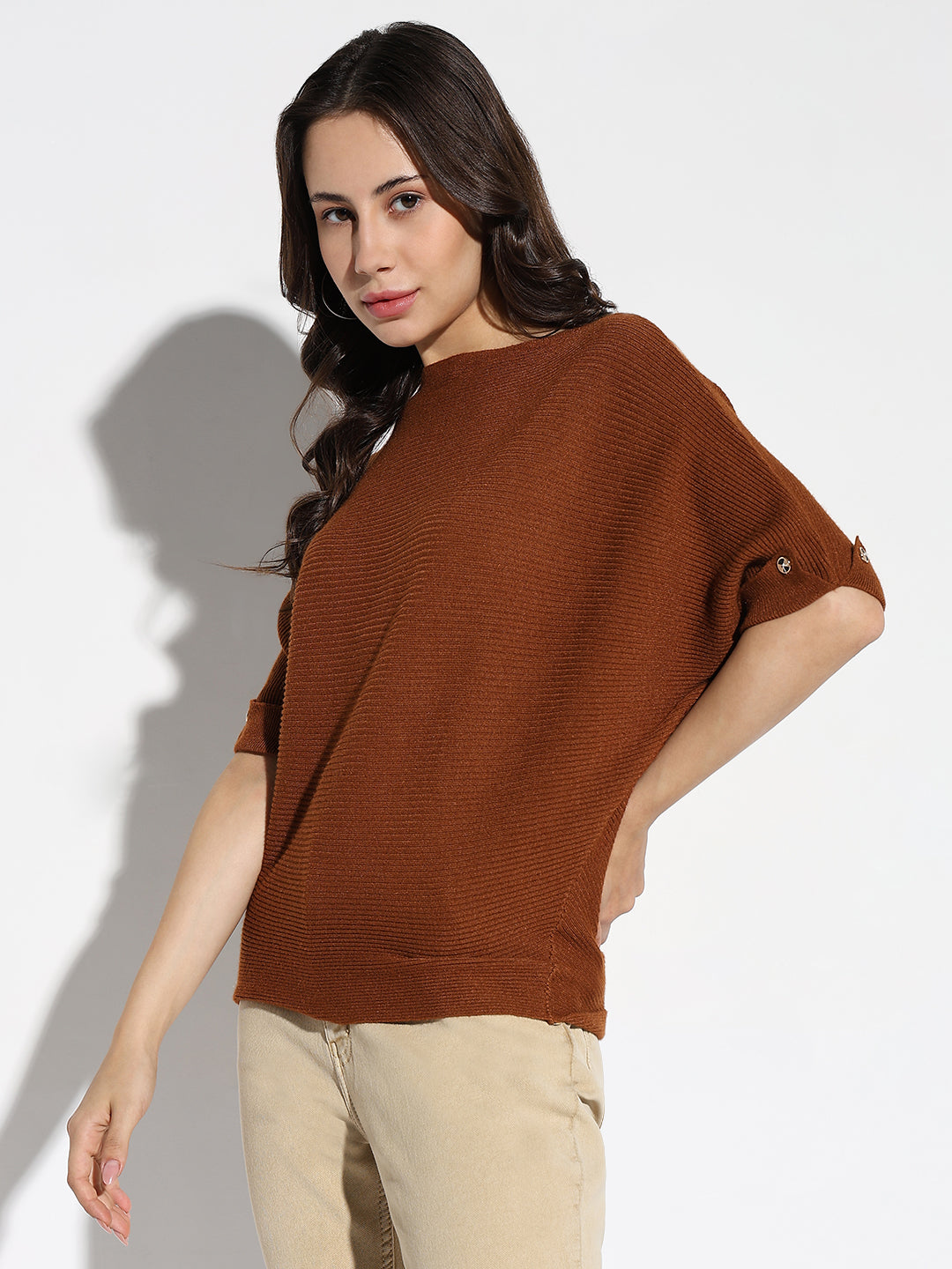 Women Brown Solid Boxy Top