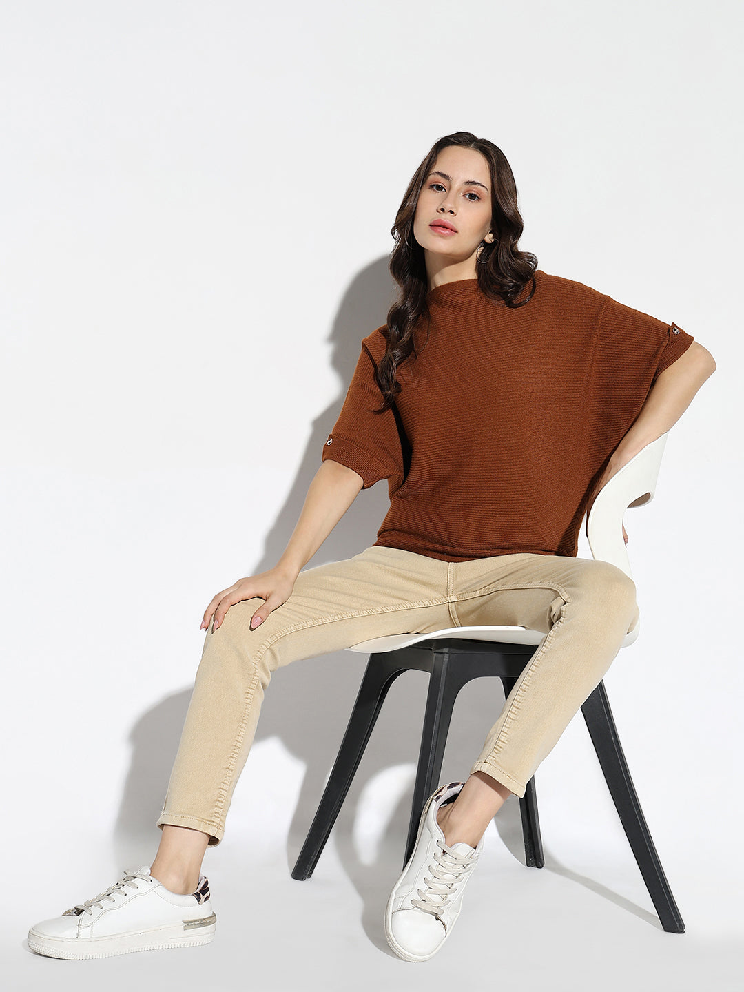 Women Brown Solid Boxy Top