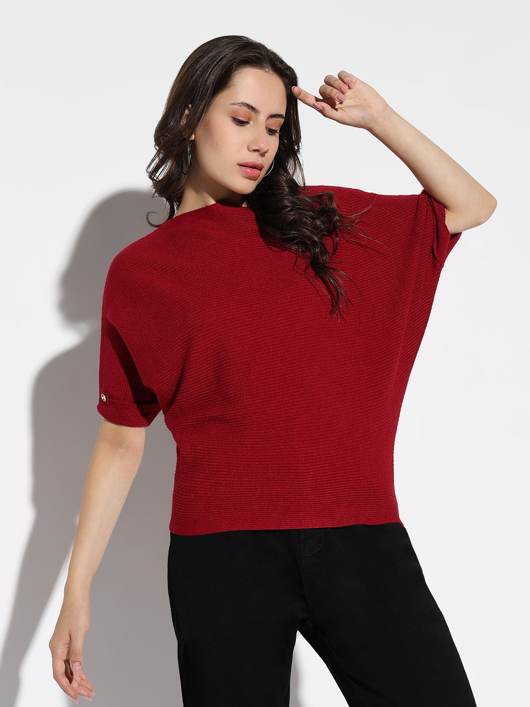 Women Maroon Solid Boxy Top