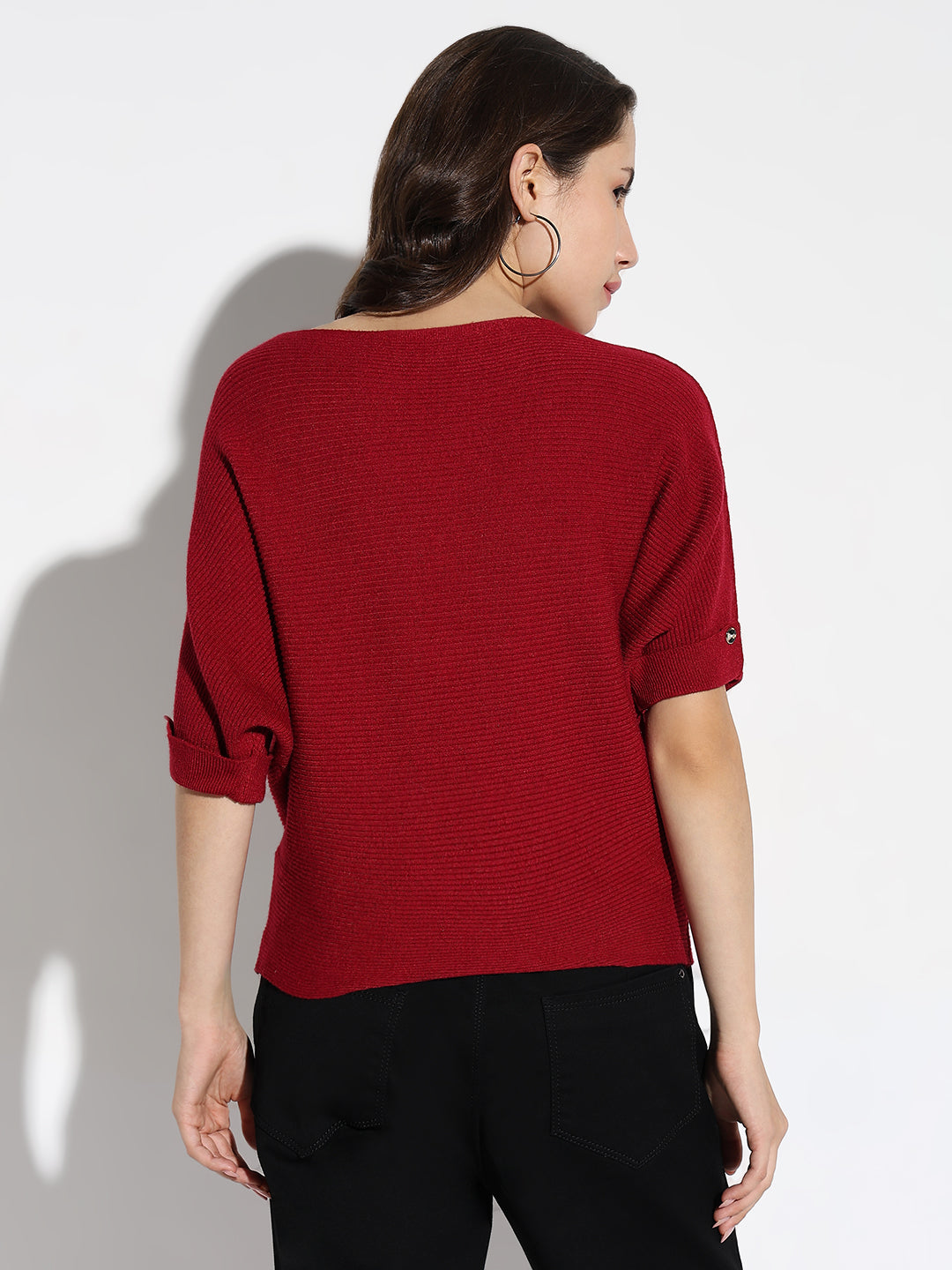 Women Maroon Solid Boxy Top