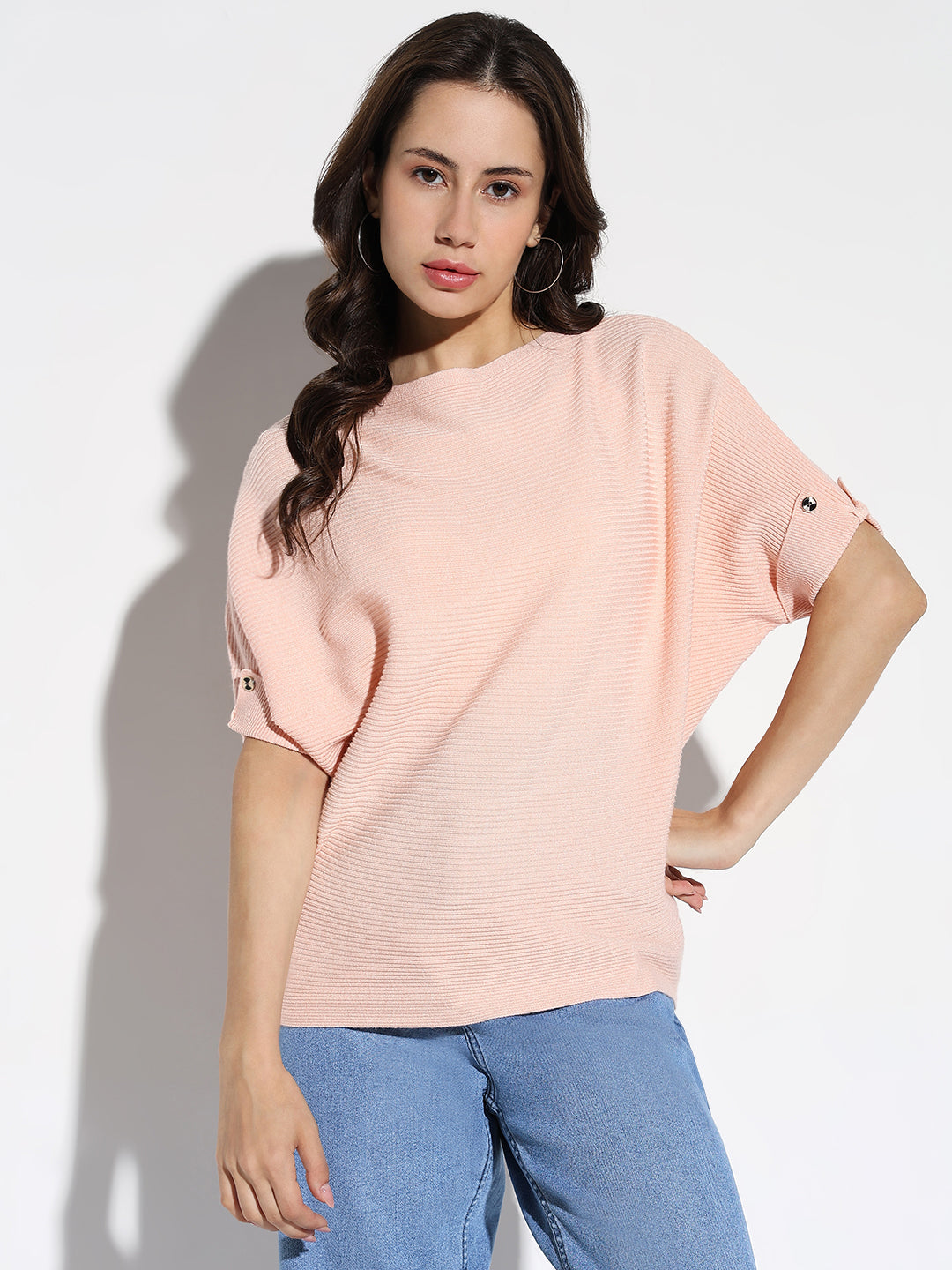 Women Peach Solid Boxy Top