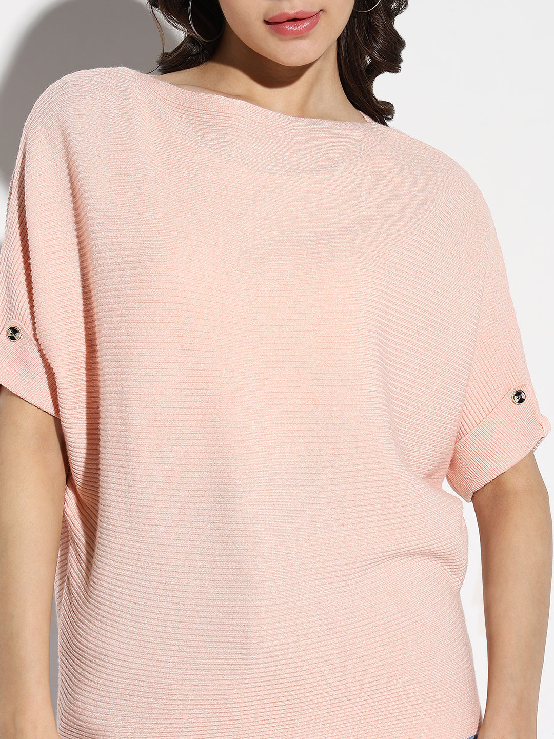 Women Peach Solid Boxy Top