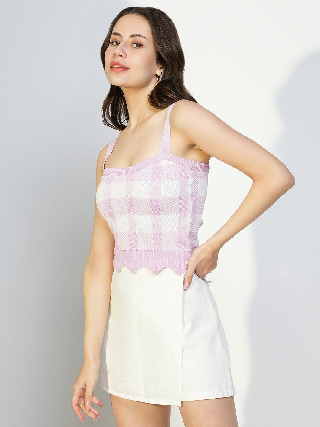 Women Purple Checked Crop Top