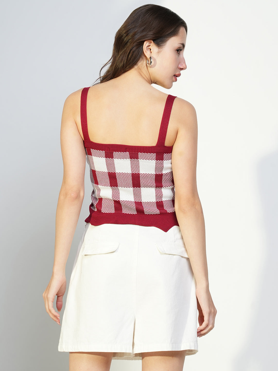 Women Red Checked Crop Top