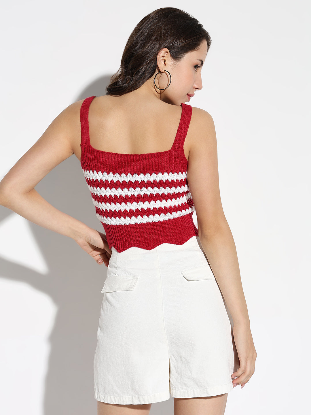 Women Red Striped Fitted Crop Top