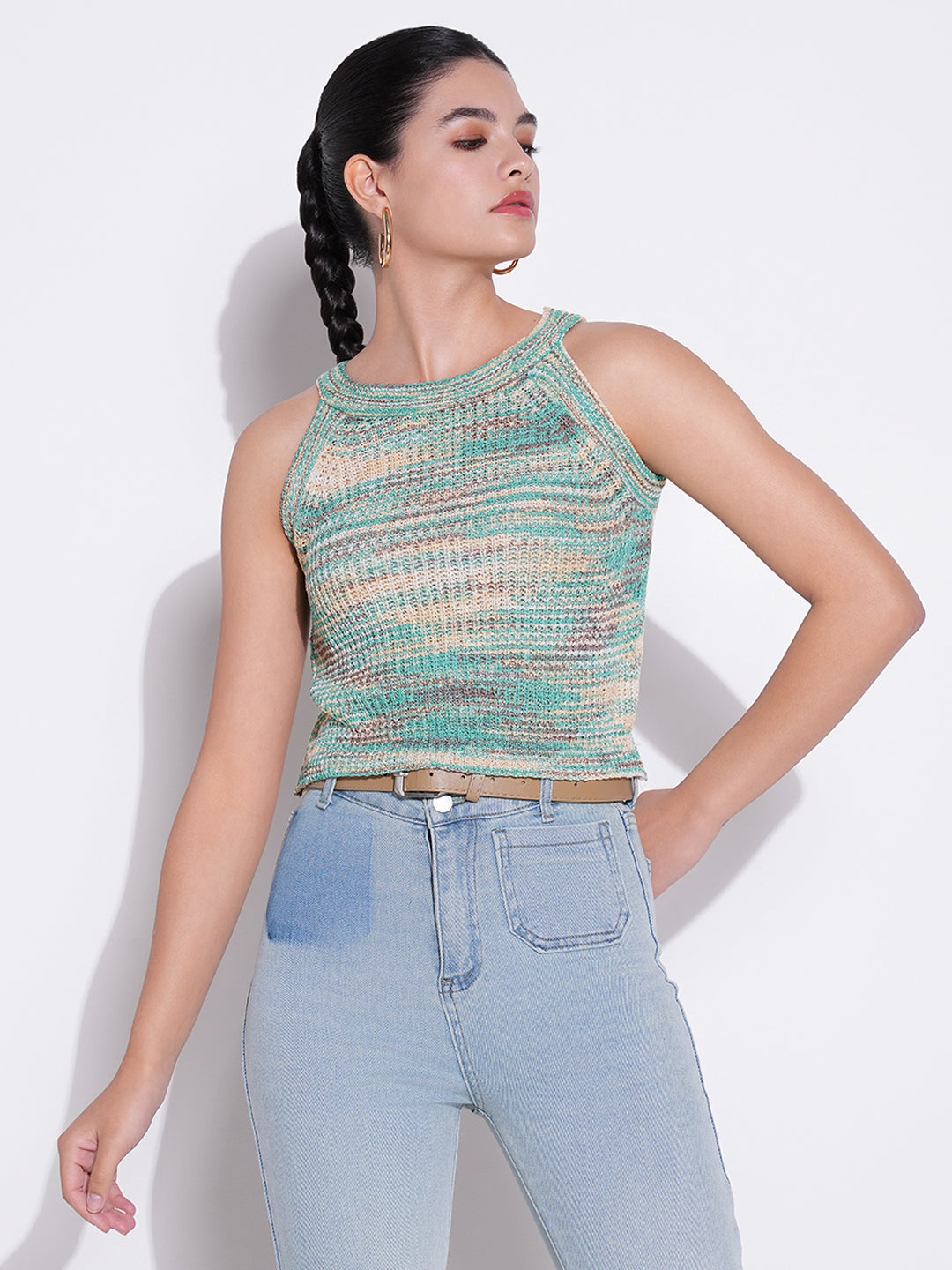 Women Green Solid Crop Top