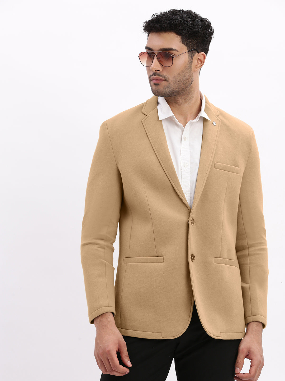 Men's Beige Tailored Single-Breasted Blazer