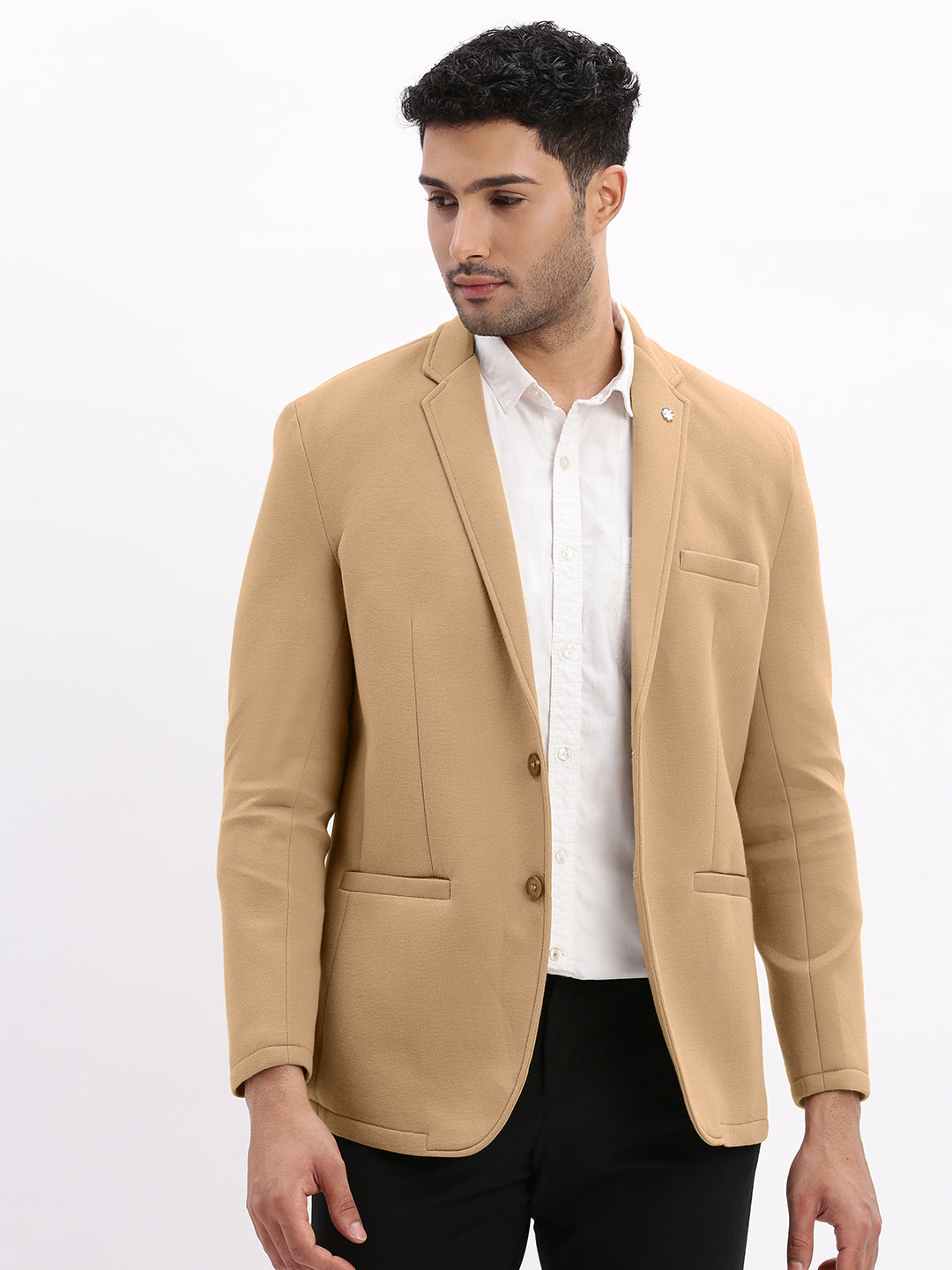 Men's Beige Tailored Single-Breasted Blazer