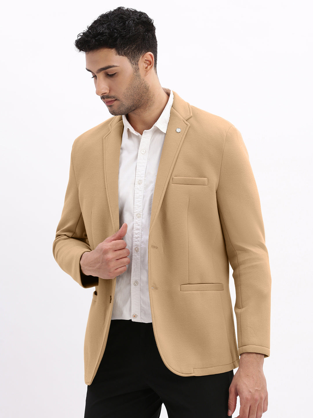 Men's Beige Tailored Single-Breasted Blazer