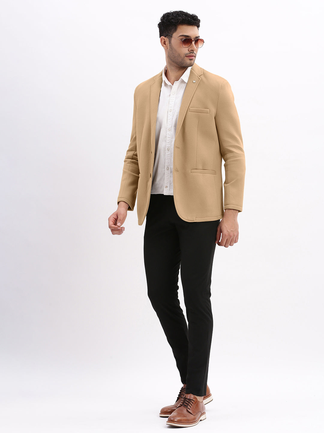 Men's Beige Tailored Single-Breasted Blazer