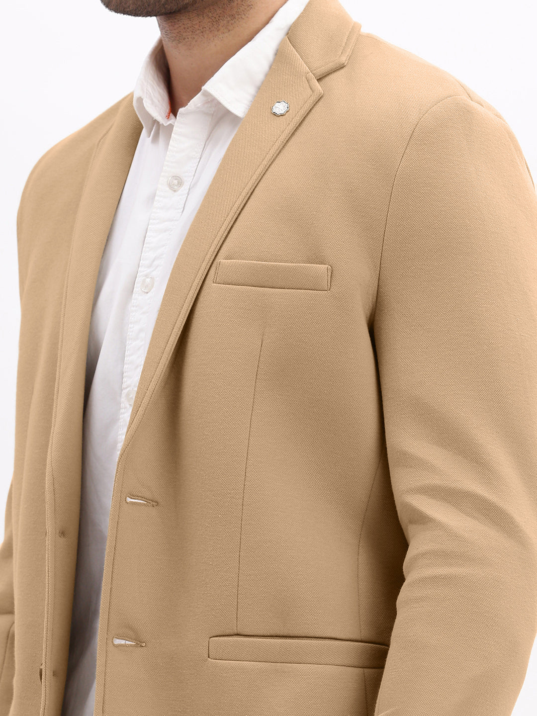 Men's Beige Tailored Single-Breasted Blazer