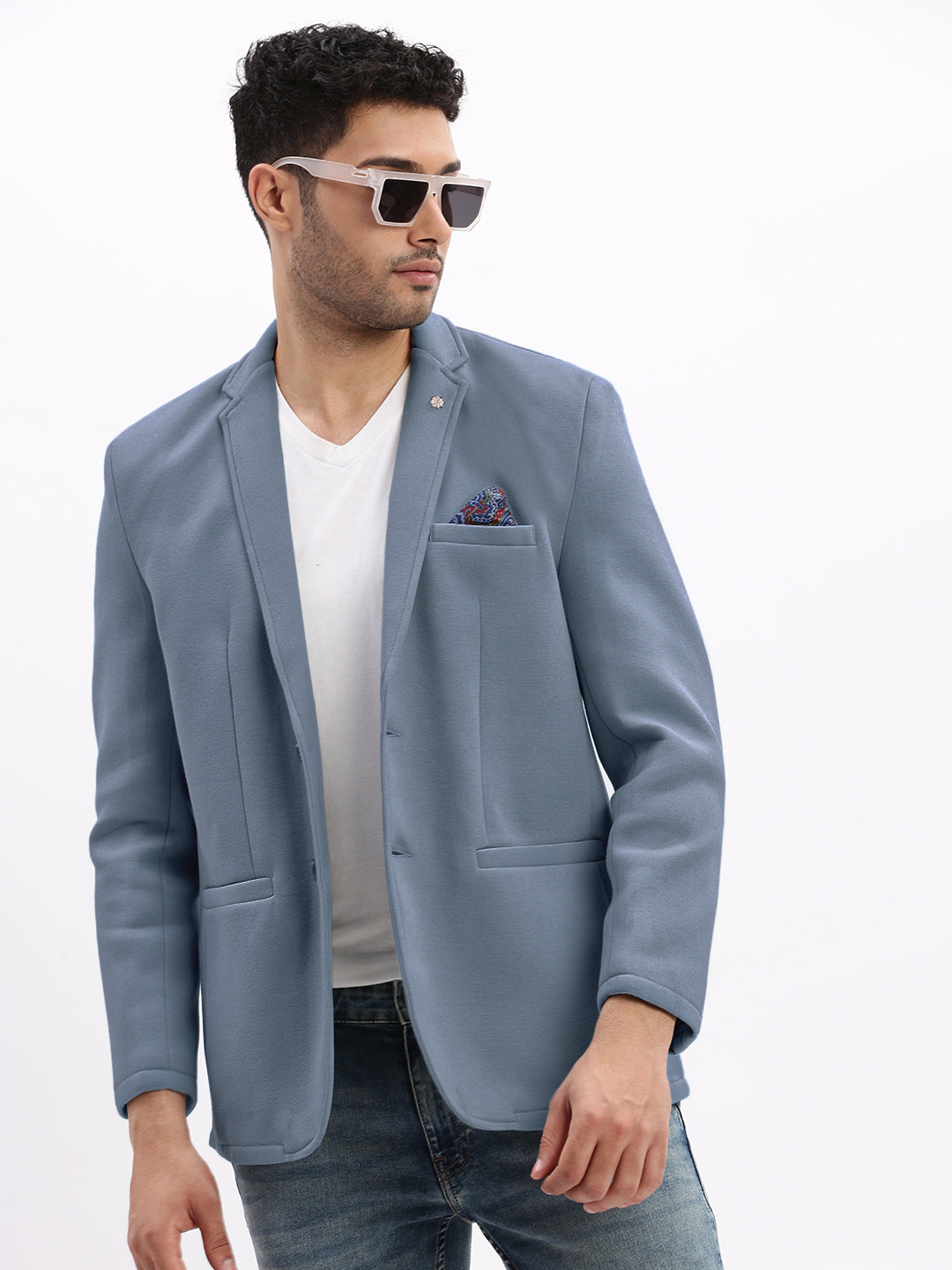 Men's Blue Tailored Single-Breasted Blazer