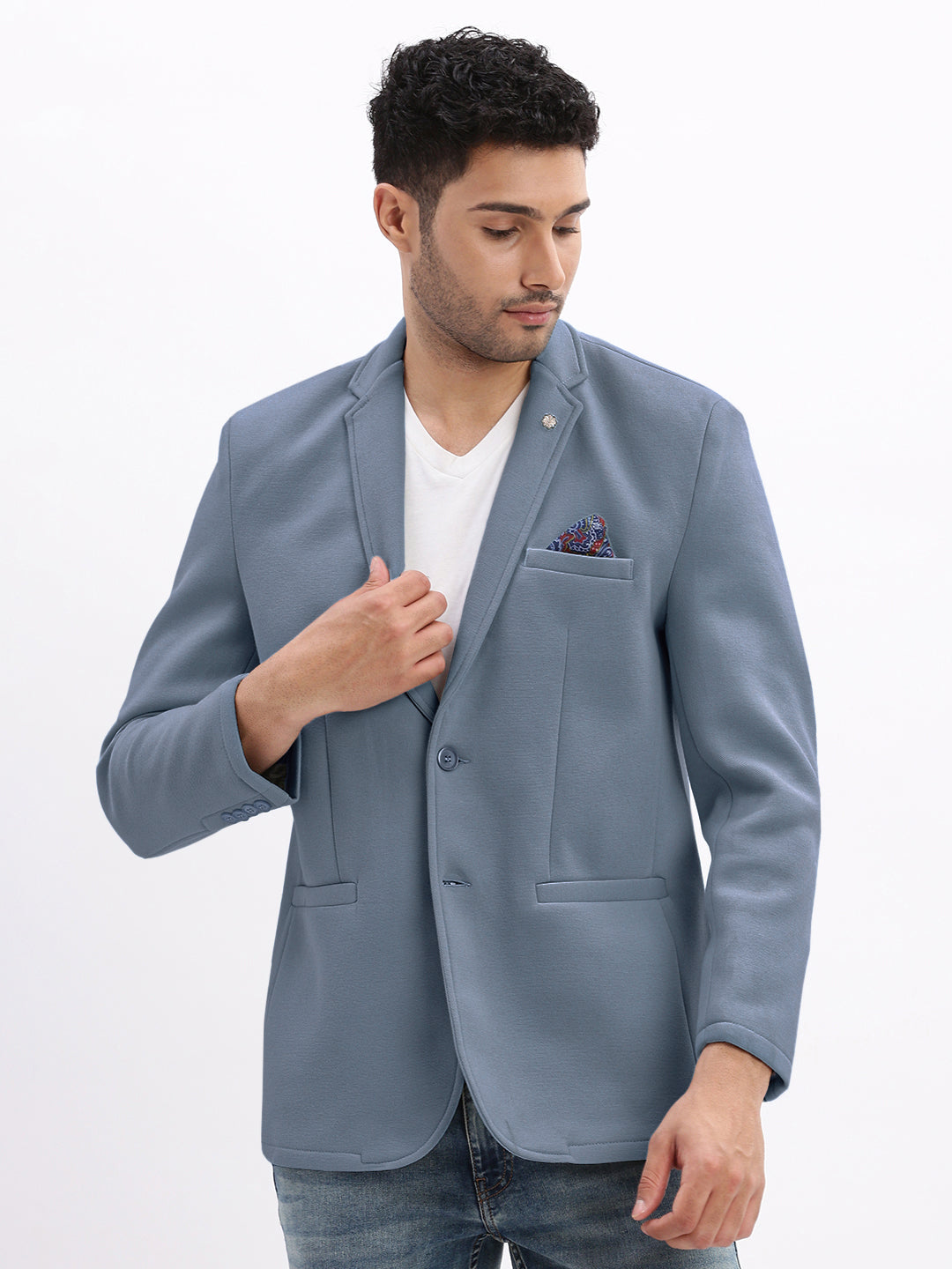 Men's Blue Tailored Single-Breasted Blazer