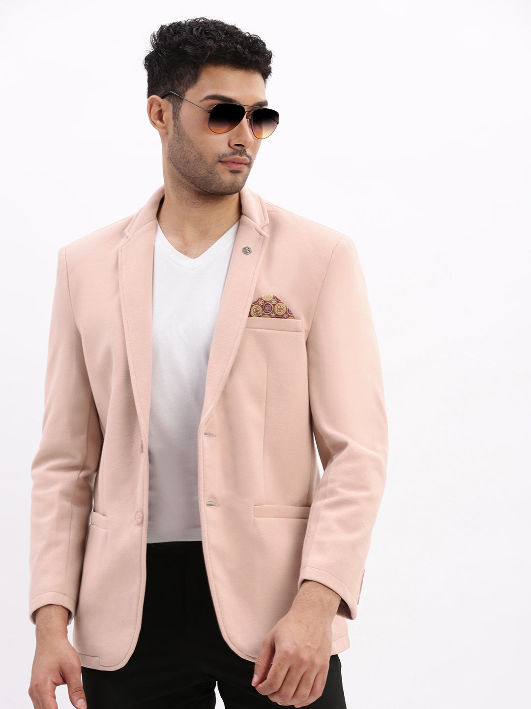 Men's Peach Single-Breasted Slim Fit Blazer with Notched Lapel